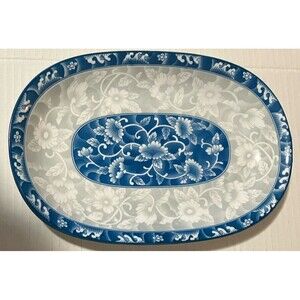 Vintage Cheng’s China 12” Blue & White Oval Porcelain Floral Platter
